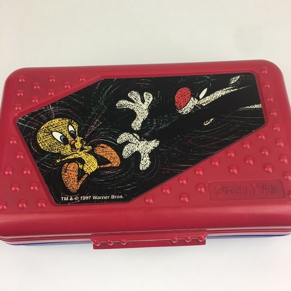 Vtg 1997 Spacemaker Plastic Pencil Box Case Looney Tunes Tweety Sylvester School - Picture 13 of 13